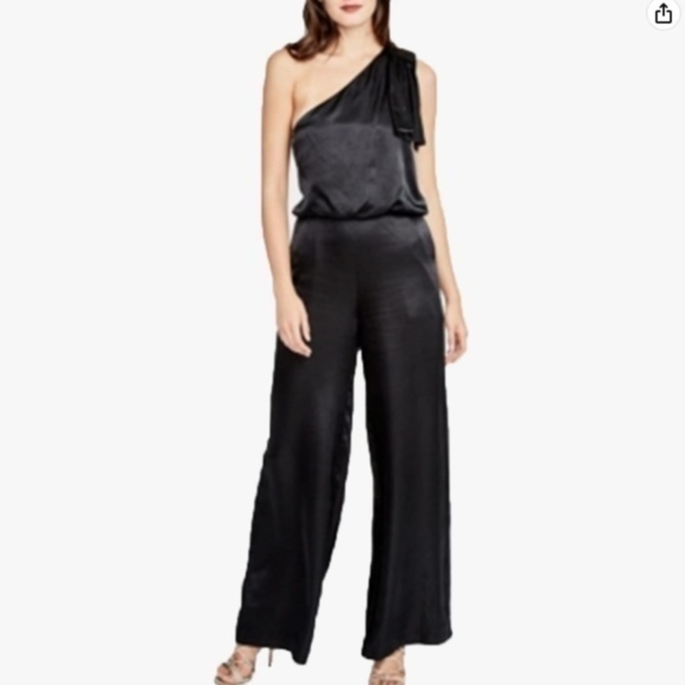 RACHEL Rachel Roy Black One Shoulder Tencel Jumpsuit sz 4